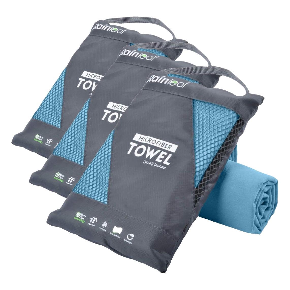 Rainleaf Microfiber Towel Quick Dry Camping &amp; Travel &amp; Gym Towel. Compact | Super Absorbent, Lightweight, Fast Drying. Suitable for Beach, Bath, Backpacking, Hiking, Swim.