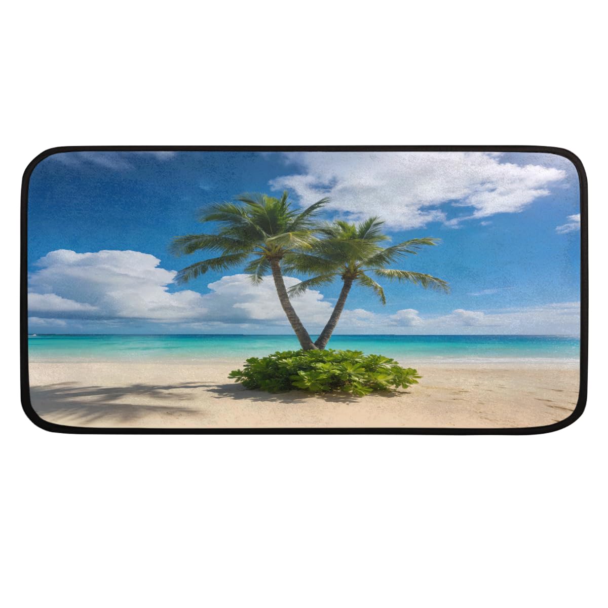 Tapis de cuisine 99x51 cm motif plage d'été et cocotier lavable