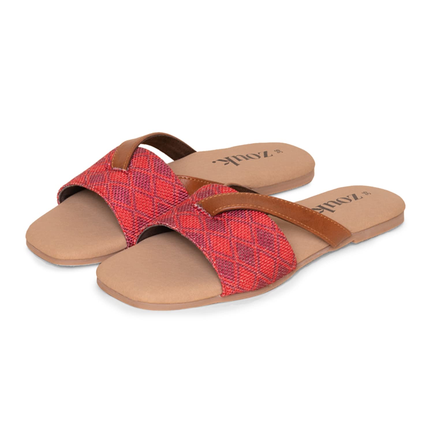 ZOUK 100% Vegan Leather Handcrafted Womens Red Geomteric Wadiyar Diamond V-Sliders (38) (B0B6WM8BVZ) Amazon Price History, Amazon Price Tracker
