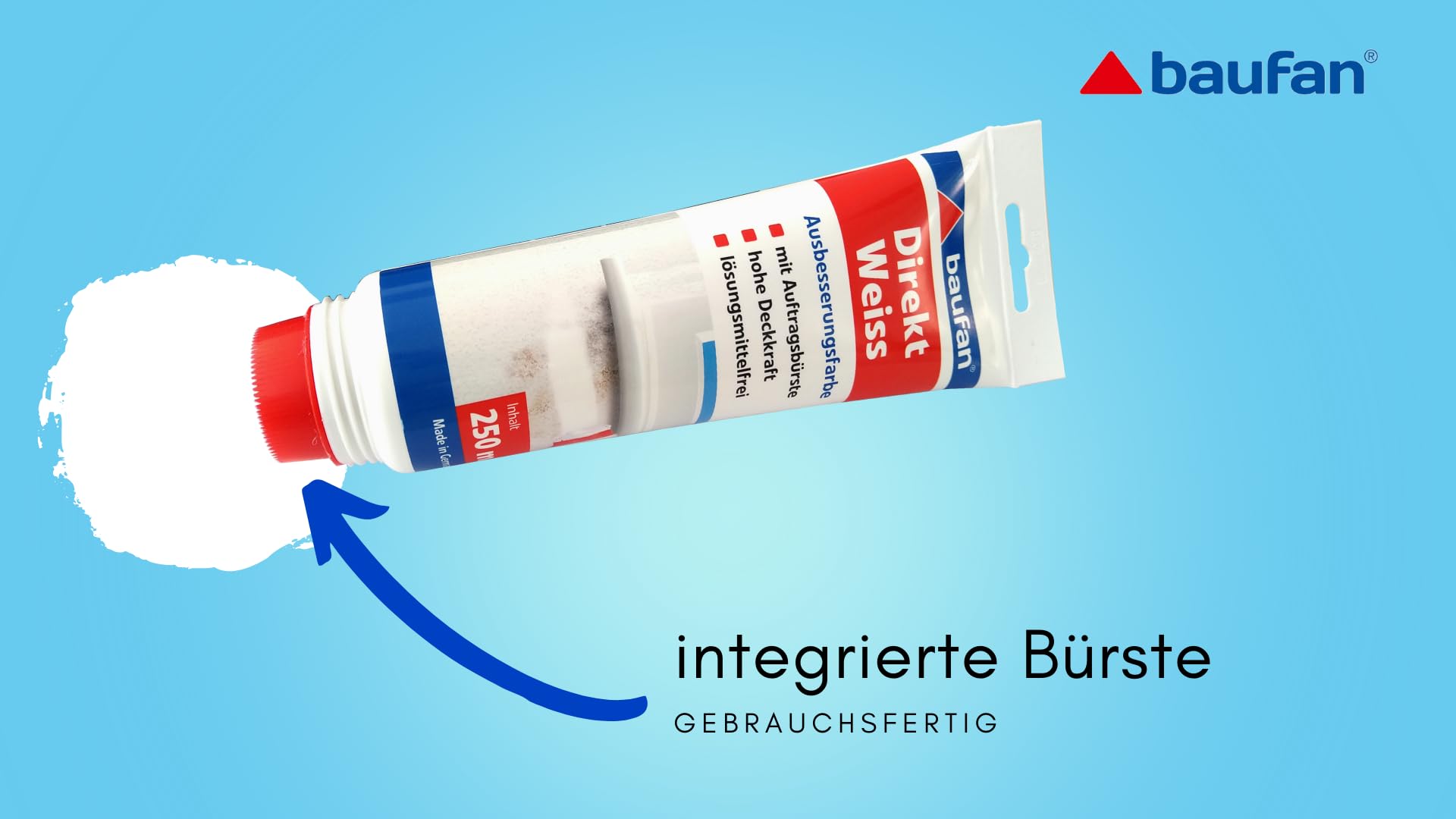 Baufan Bezpośrednia Farba Naprawcza, ze Szczotką do Nakładania, Biała, 250 ml