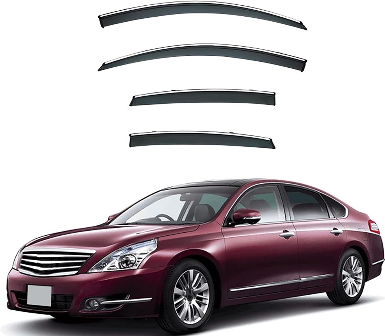 FengXH Window Deflectors for Nissan Teana MK2-J32 2008-2012 - 4pc Smoke Tint, Waterproof, Noise Reducing.