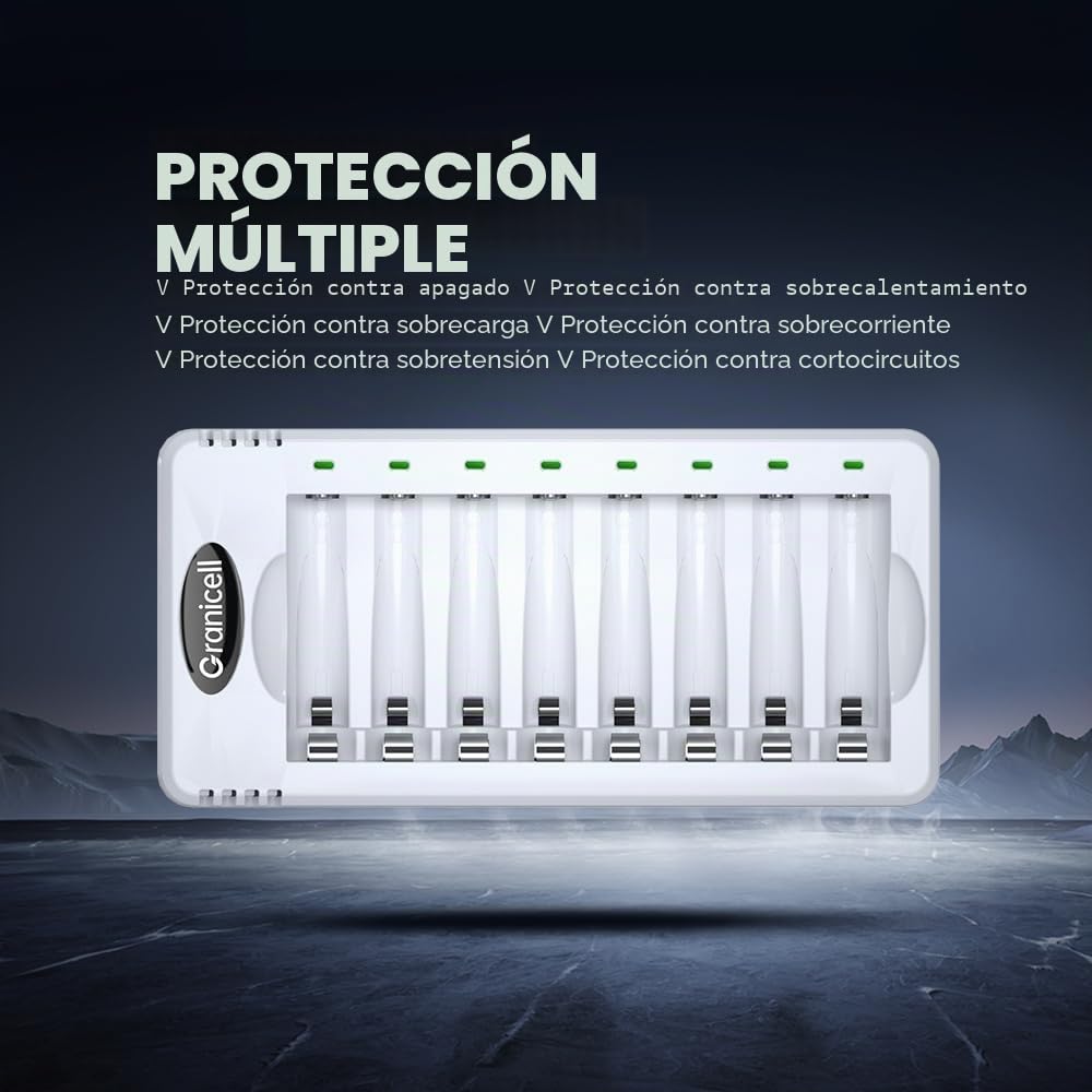 Granicell Kit de Carga 4 Pilas AA y 4 AAA Recargables NiMH con Cargador Rápido Incluido