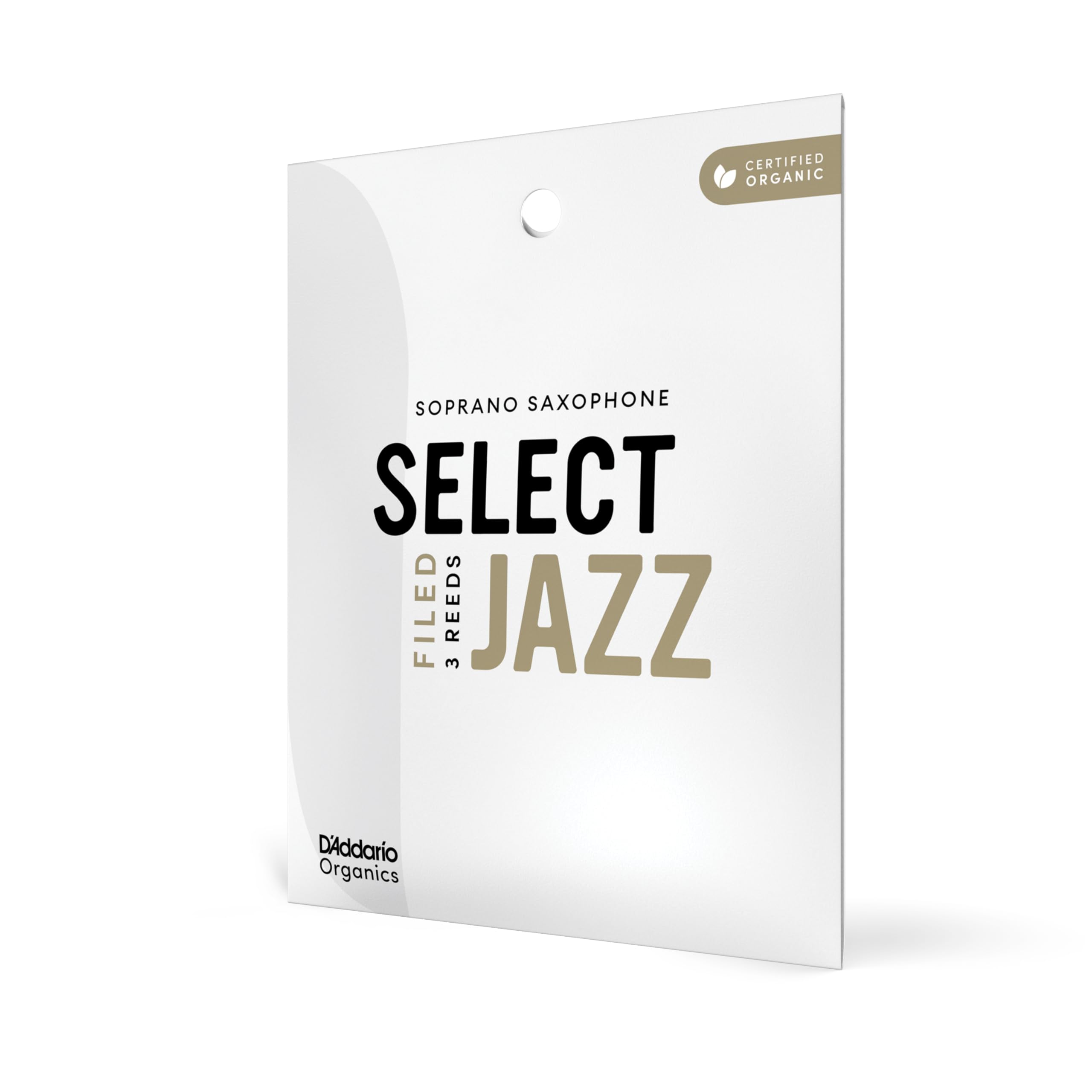 Anches pour saxophone soprano D'Addario Organic Select Jazz, coupe à la française, force 3 Soft, emballages individuels (pack de 3)