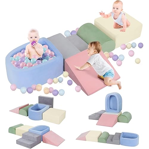 Foam Climbing Blocks for Toddlers, Indoor Soft Playset with Ball Pit, Baby Climbing Toys for Toddlers and Kids (Balls Not Included)
