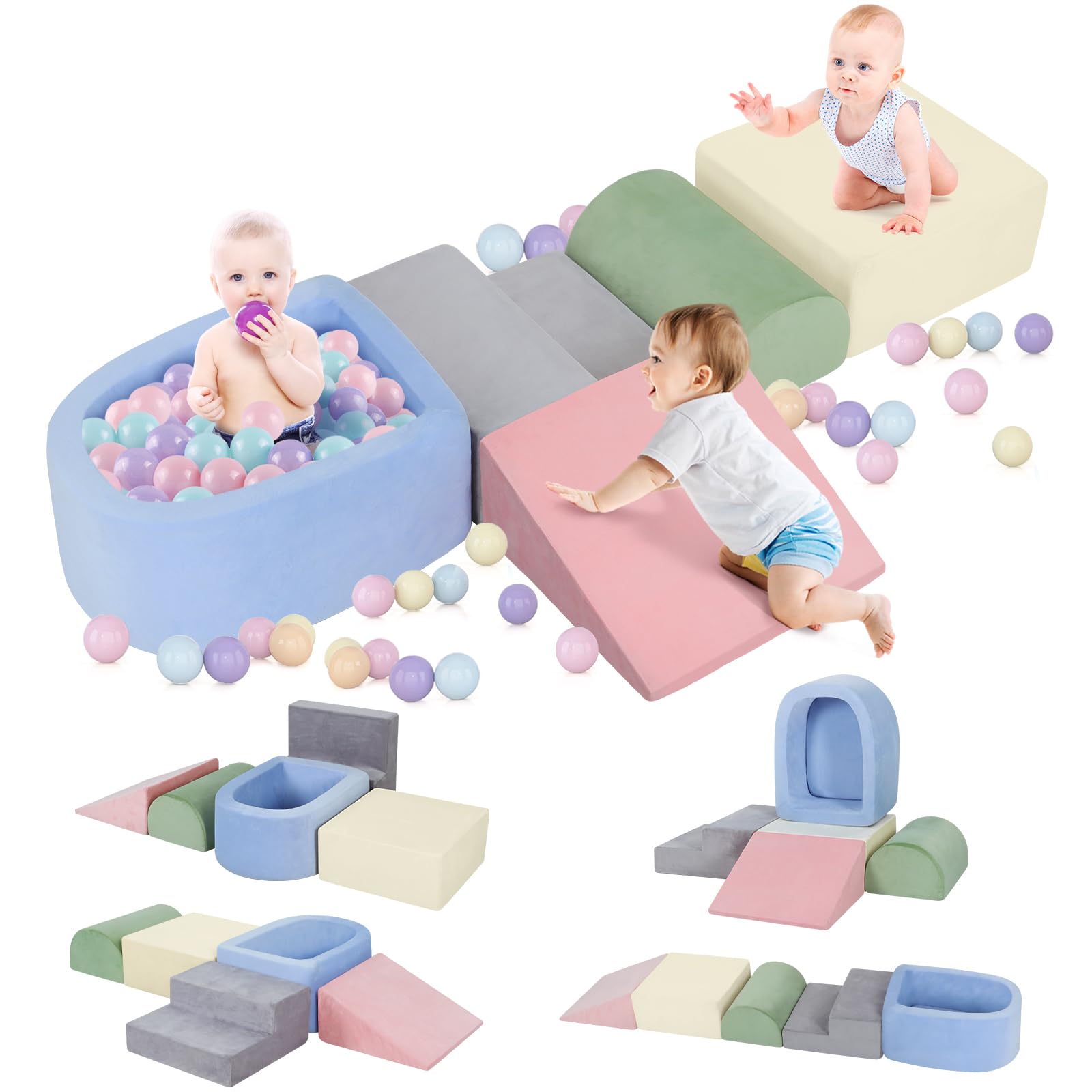 Foam Climbing Blocks for Toddler, Toddler Climbing Toys Indoor, Kid Baby Climbing Toys Blocks with Ball Pit for Baby, Soft Play Set Playground (Balls not Included) (Multicolor)