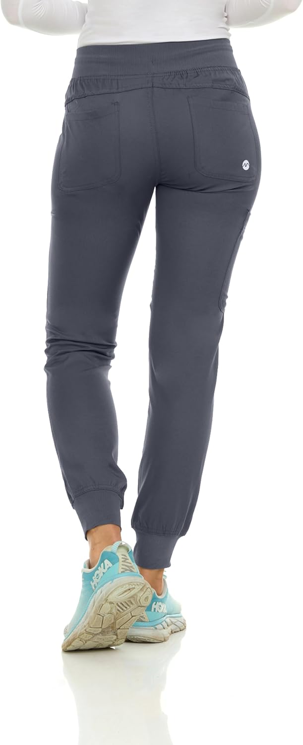 MediChic Jogger Scrub Pants for Women, Soft 4-Way Stretch Women's Medical Scrub Pants, 6-Pockets with Ribbed Waistband