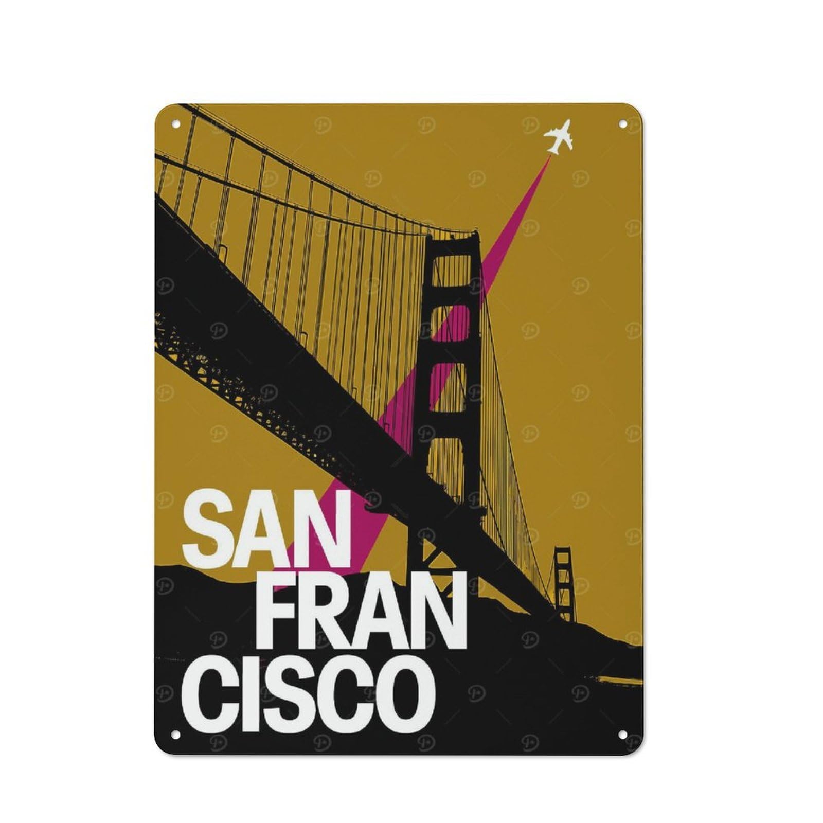 Junmoney San Francisco Travel 40X30cm Rustic Metal Plaque With For Café Or Restaurant, For Themed Interiors In Cafés And Restaurants