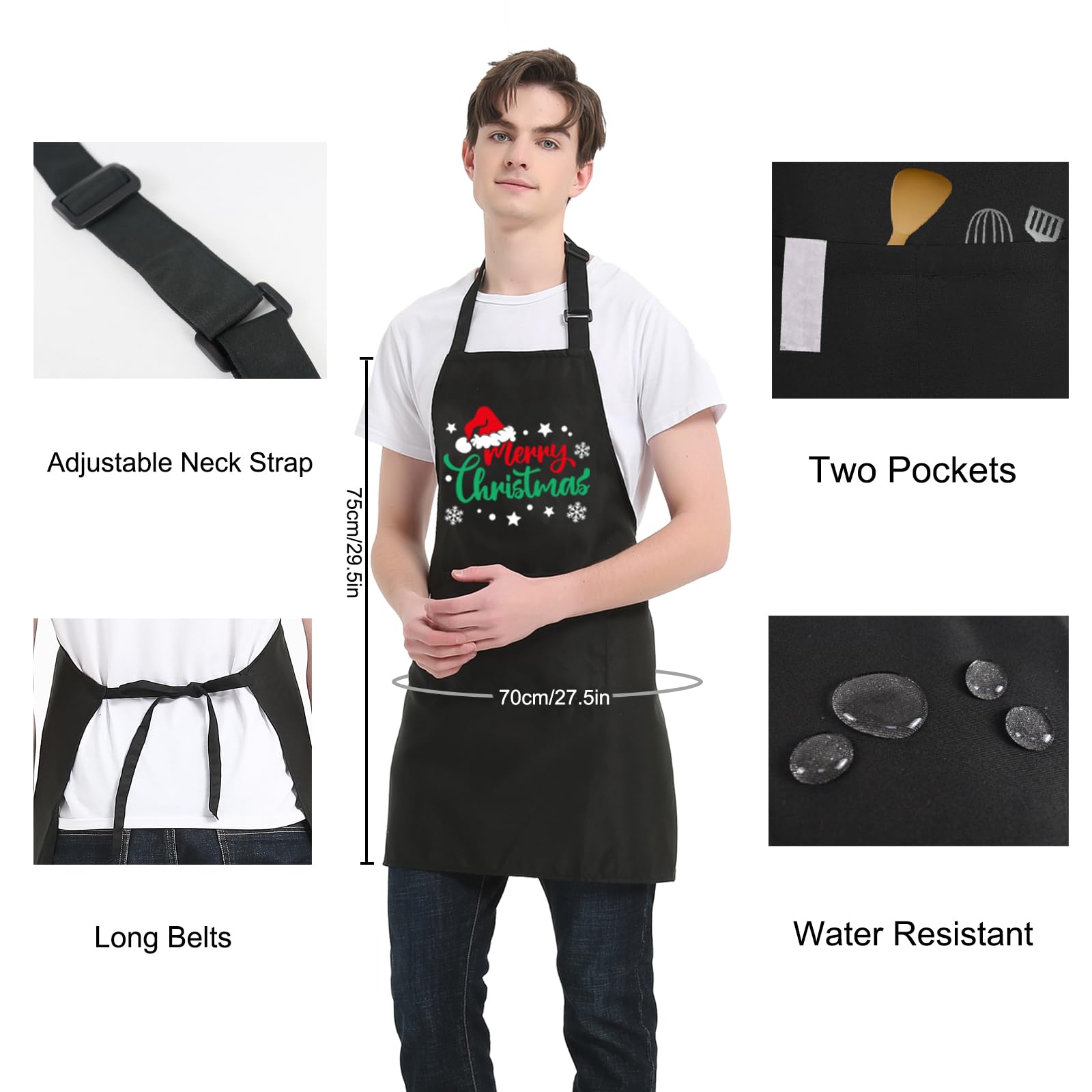 Delantales de Navidad para mujeres y hombres con 2 bolsillos, delantal de chef para hornear, cocinar, barbacoa, regalos de vacaciones para papá y mamá