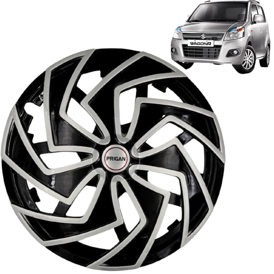 PRIGAN Wheel Cover for WAGONR (2019 and Later) 14 Inch Black Silver Wheel Cap (Available in 13,14 Inch) (Set of 4 Pcs) (Press Fitting) Model- Spider BS-14