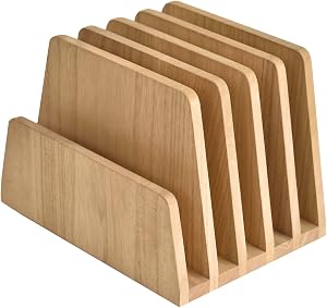 KIRIGEN Wooden Mail Organizer, 5-Slot File Holder for Desk, Natural 5K-NA | Five Upright Compartments Sort Mail, Bills, Folders, Papers, Notebooks, and Envelopes; 9.84 x 7.48 x 7.09 In, No Assembly