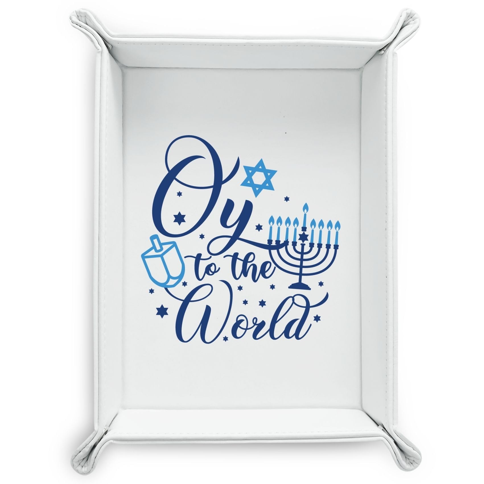 INNObeta Hanukkah Gifts Valet Tray for Women Men, Desktop Storage Organizer PU Leather Bedside Tray Key Coin Holder, Gift for Chanukah Jewish Holiday for Friends, Coworkers - Oy to The World