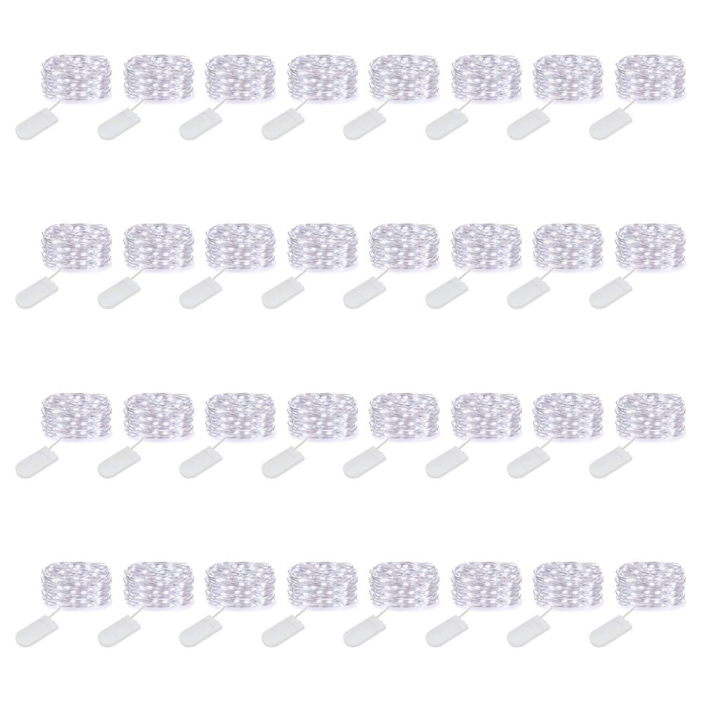 mumuxi 32 pack 7.2ft fairy lights battery operated. 20 led string lights waterproof silver copper wire starry firefly leds for wedding party jars christmas decorations, cool white