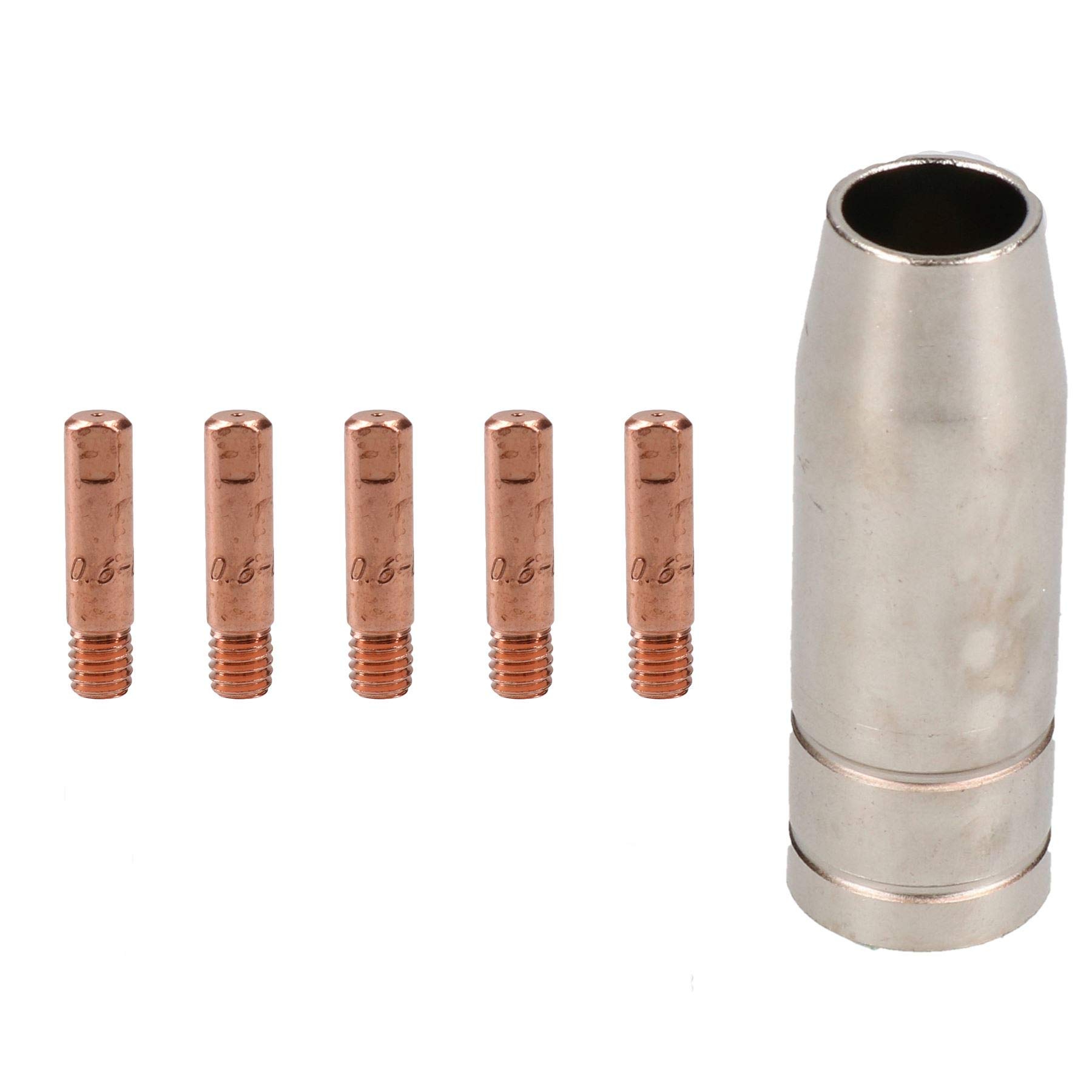 1 Shroud & 5 x 0.6mm Round Contact Tips MIG Welding Binzel Style MB15 Torch
