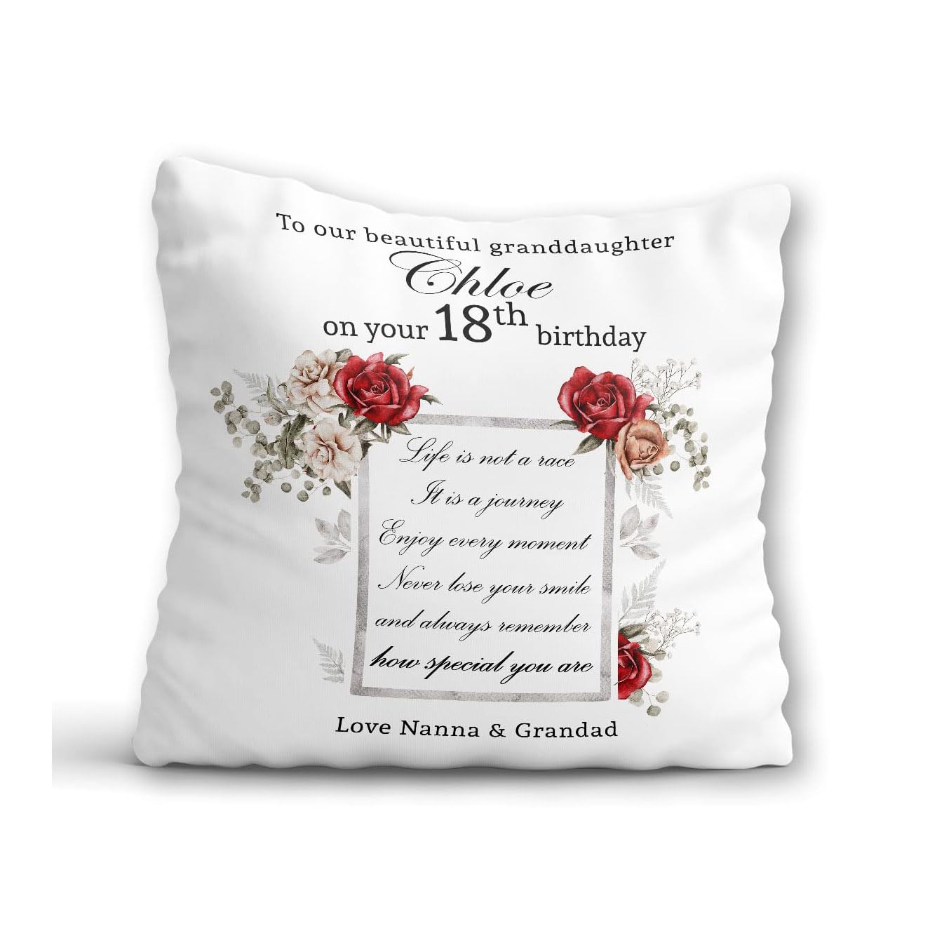 18th Birthday Gift Granddaughter Daughter Niece - Girls 18th Birthday Cushion with Custom Name - Personalised Pillow Girl Age 18 Years - Milestone Keepsake Gift Idea Women Eighteen Year Old Female