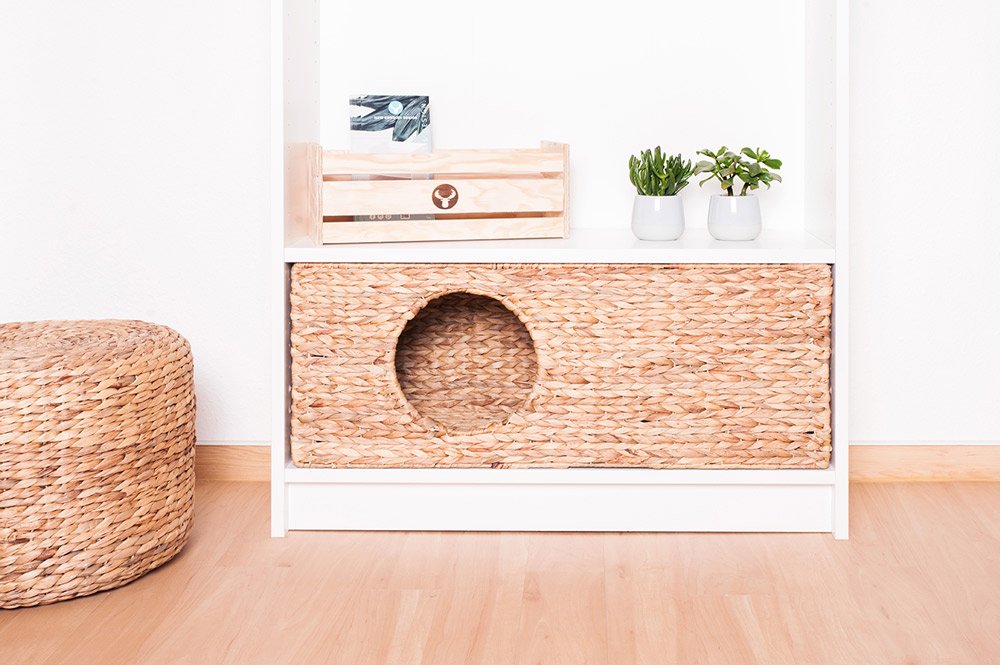 Katzenkörbchen für Billy Regal natürlicher Katzenkorb Katzenhöhle Kleintiere Hasen Meerschweinchen Höhle 75 x 29 x 25 cm Material: Wasserhyazinthe geflochten