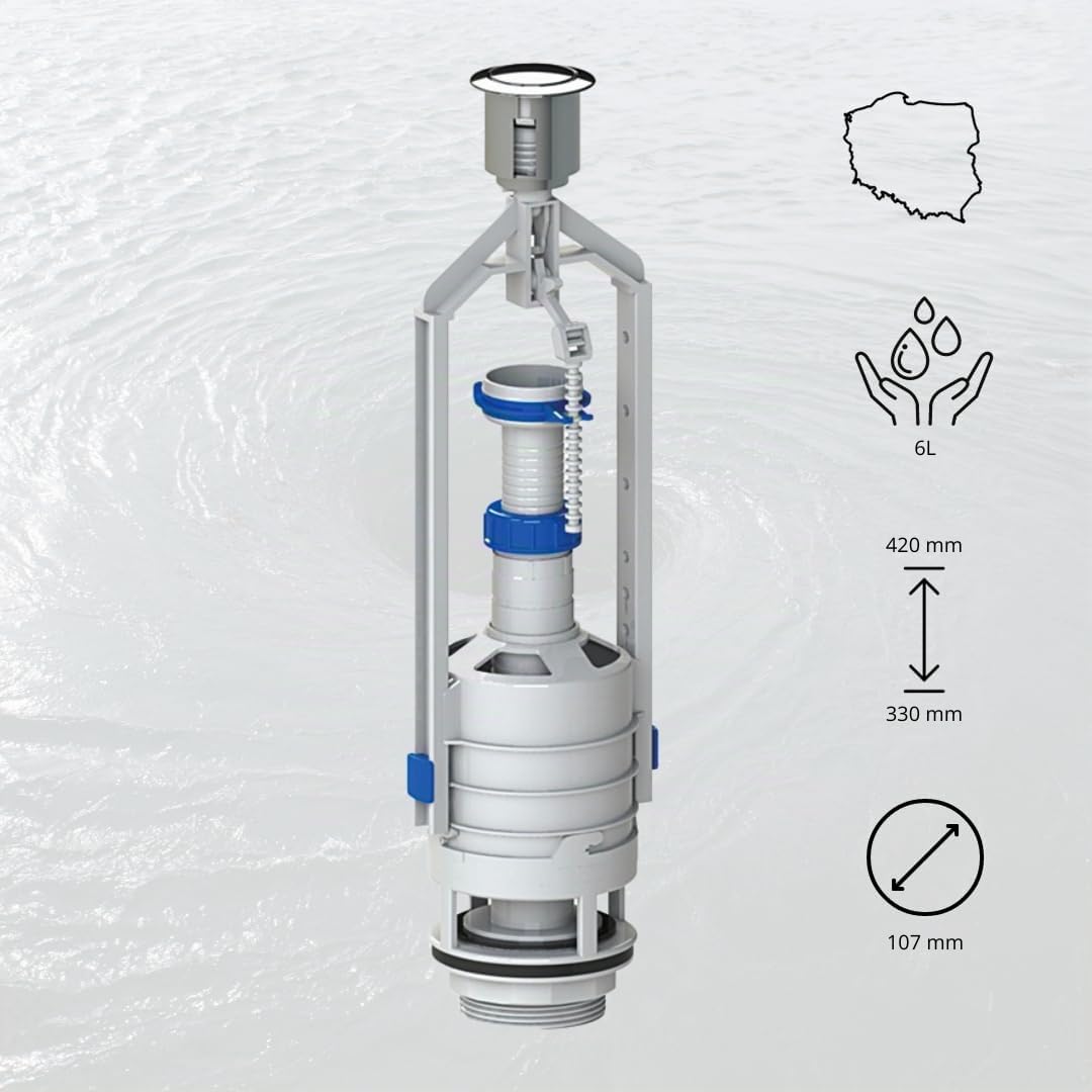 Rimex Robinet De Vidange Pour WC De Chasse D'eau 107 mm Pour Chasse D'eau WC Réservoir De WC Robinet De Chasse D'eau Avec Arrêt Avec Kit De Réparation Avec Joints Vis