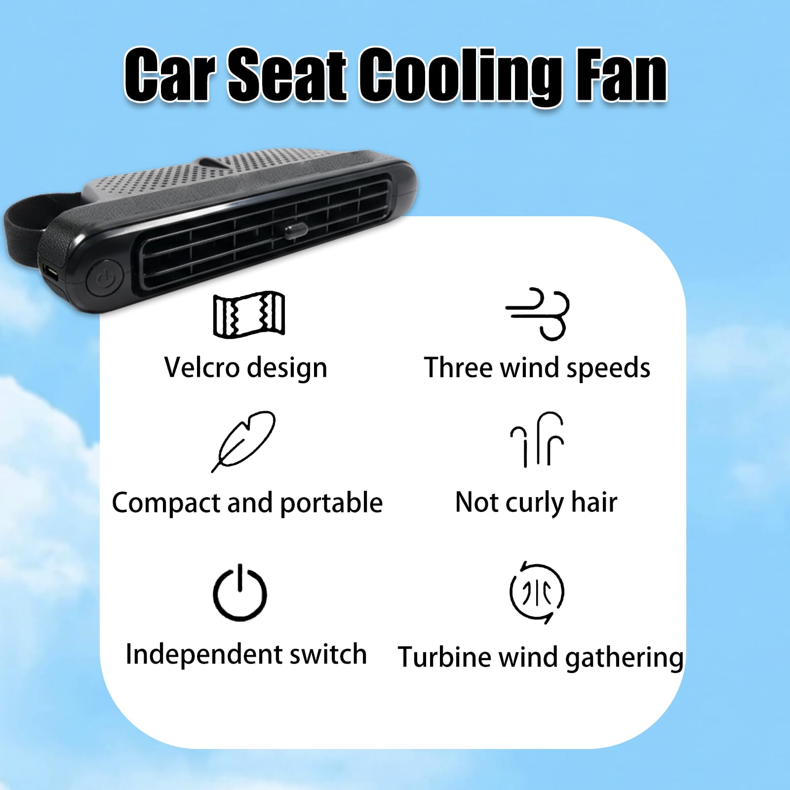 Ventola di raffreddamento portatile per sedile auto, ventilatore USB per auto che soffia aria fredda con 3 modalità di velocità, doppio vento regolabile a 180° (Layout a griglia)