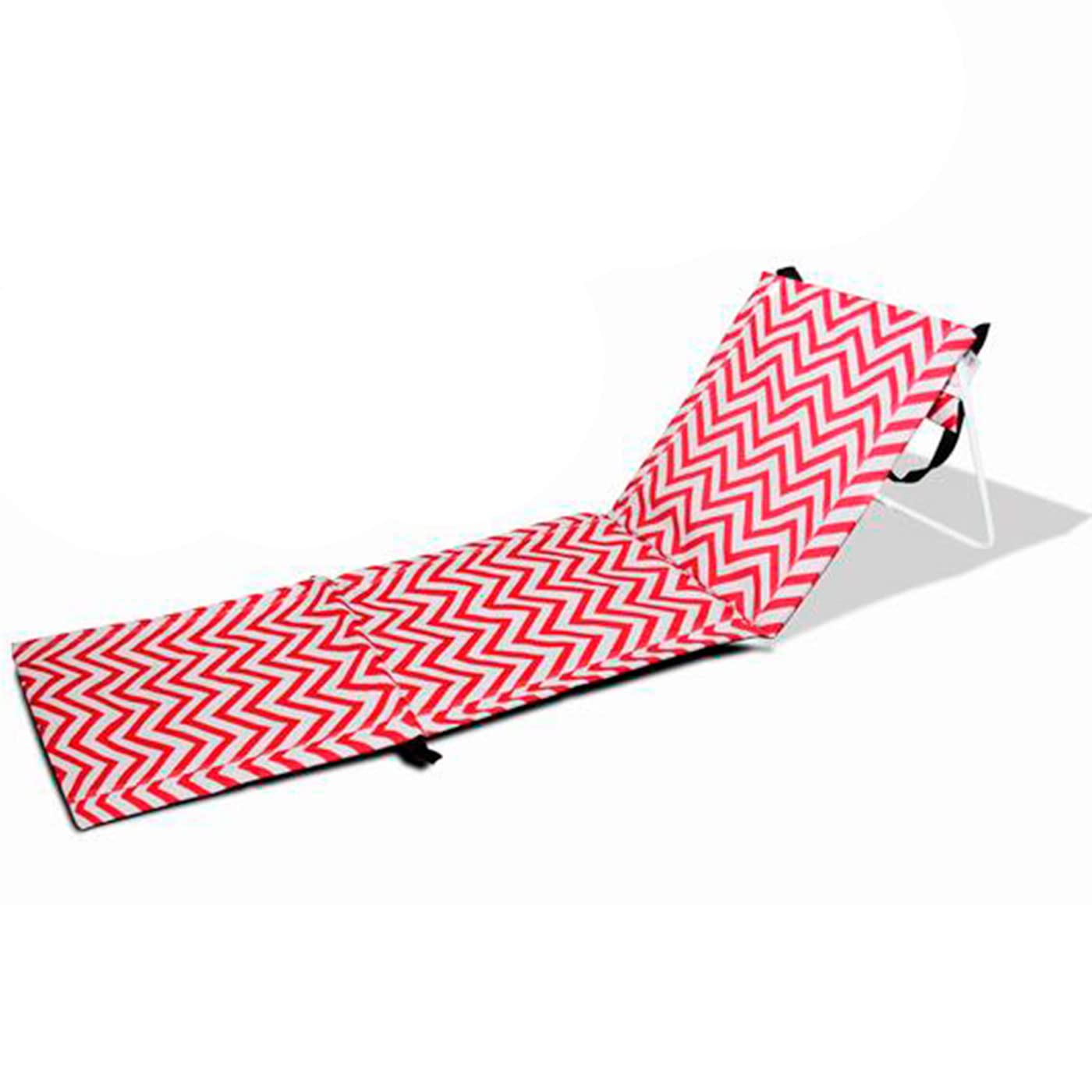 ACAN Tradineur - Esterilla abatible de playa, tumbona con respaldo reclinable, incluye bolsillo y correa, plegable, ligera y resistente, piscina, camping, jardin (Zigzag, Rojo y blanco, 170x54x35 cm)