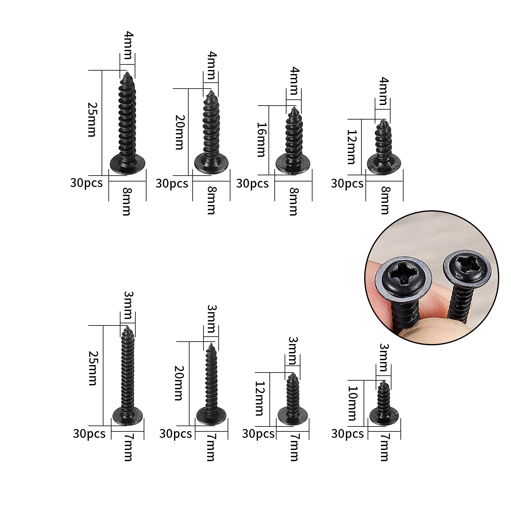 240 Pcs Black Washer Head Self Tapping Screws Metal - Image 2