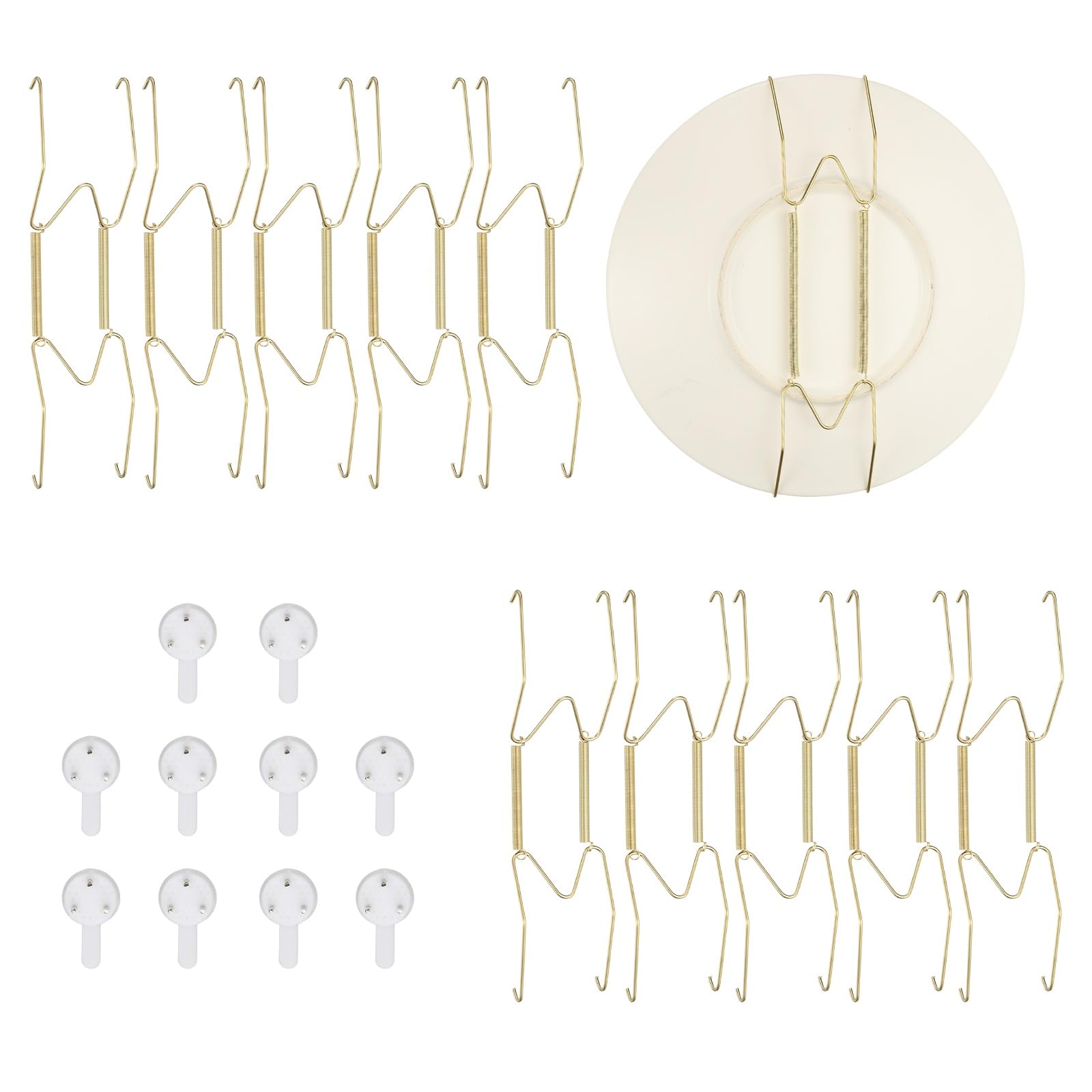 Supports muraux pour assiettes décoratives en acier inoxydable doré avec crochets sans trace
