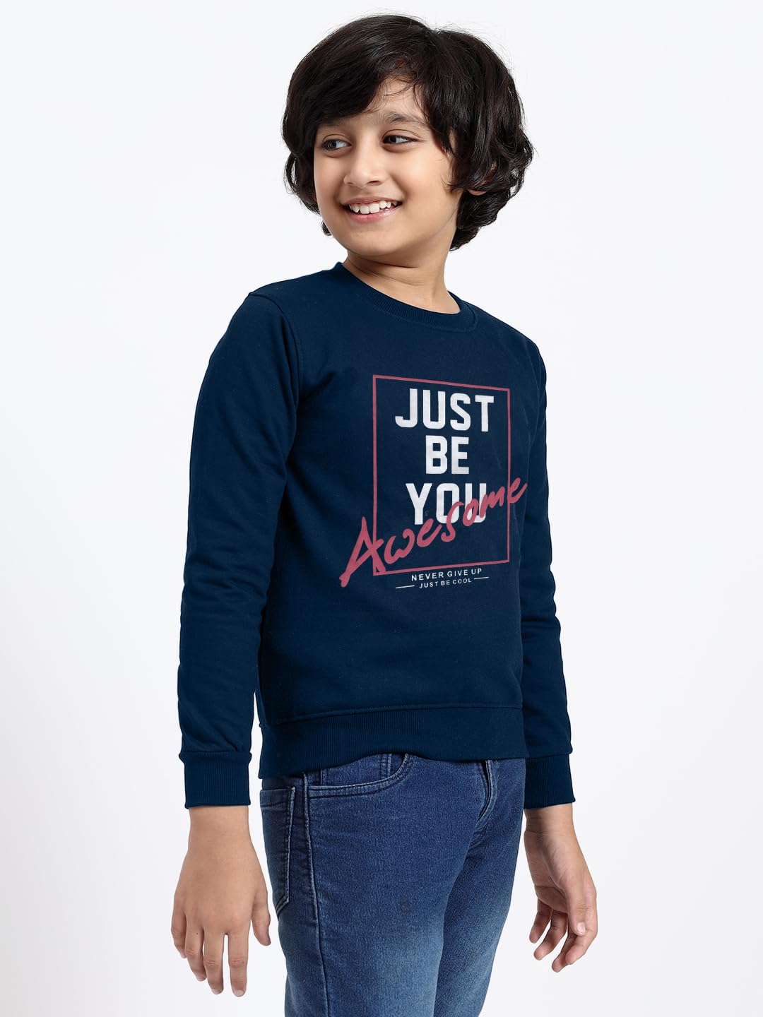 FUNKOOL Boys Regular Fit | Premium Cotton Fleece |Full Sleeves|Round Neck|Trendy Winter Wear| Sweatshirts for Boys and Girls -Airforce 2