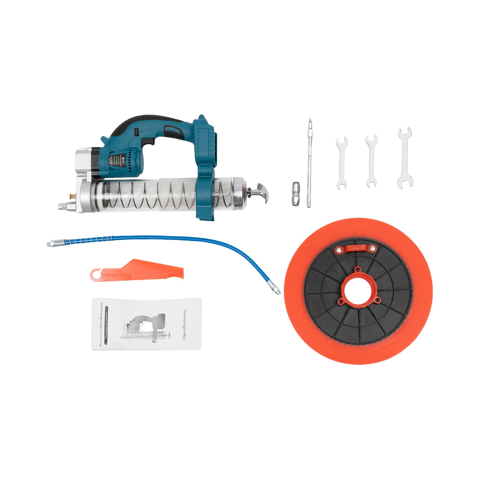 Prensa engrasadora eléctrica, 560 W, 600 cc, con manguera flexible de 50 cm, máx. 6000 psi, para dispositivos mecánicos, sin batería