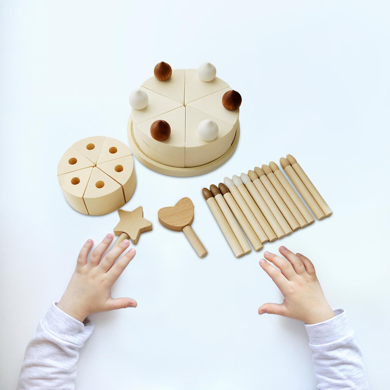 Milageto Wooden Birthday Party Cakes Birthday Party Cakes,with Candles,DIY Cake Play Set Toddlers Cake Set for Birthday Gifts Children, Double Layer