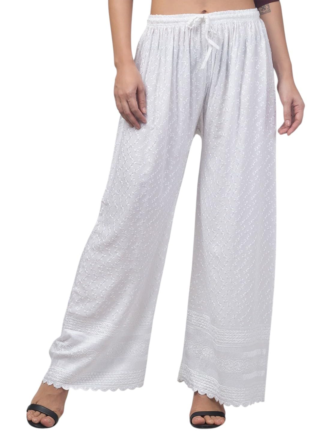 Women's Rayon Full Chikankari Palazzo Pants Embroidered Wide Leg Trouser-picture-42
