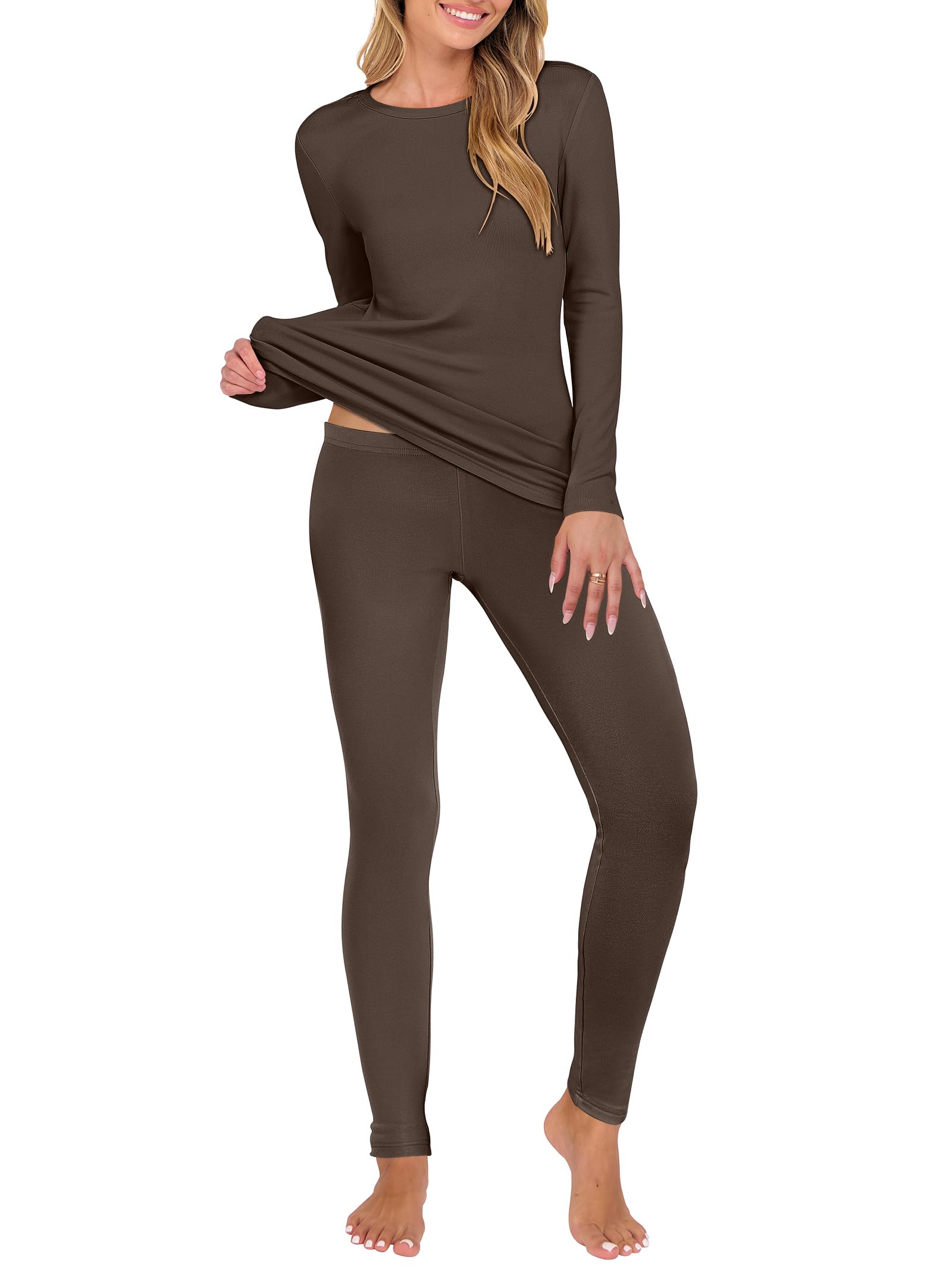 ANRABESS Thermal Underwear for Women Long Johns Fleece Lined Base Layer Pajama Set
