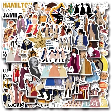 55PCS Hamilton Merch Stickers Pack Cute Musical Sticker for Water Bottle Laptop Skateboard Journal, Waterproof Vinyl Cool Decals for Teens Adults Party Supplies
