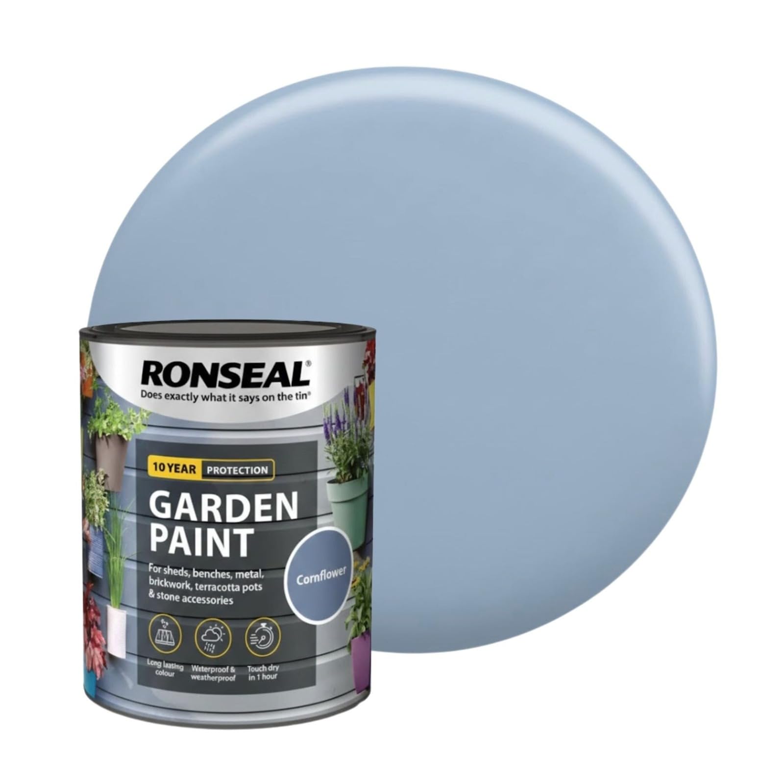 Milena Cornflower Garden Paint 250ml, Water Based Wooden Paints, Fast Drying Matt Finish, Long Lasting Fade Resistance Fence Paint, DIY Colour for Brick, Flower Pots (Cornflower, 250 M L)