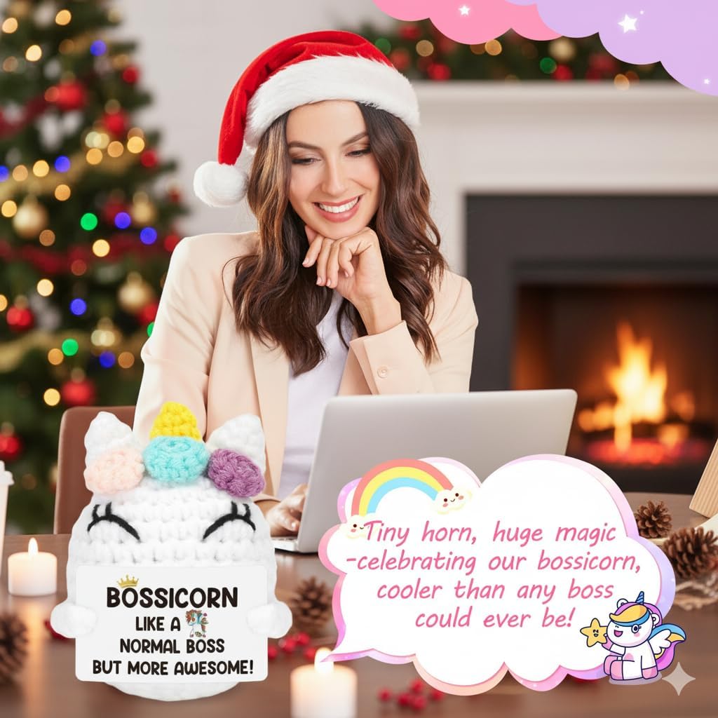 Handmade Crochet Unicorn Boss Gifts and Boss Office Desk Decor Sign