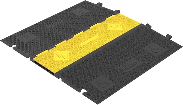 Kable Kontrol Atlas ADA Compliant Cable Protector Ramp Heavy Duty - 5 Channel Low Profile - 1 Pc - 36 Long Black & Yellow 33,040 Lbs Per Axle Capacity - Rubber Speed Bump Wire Protector Cord