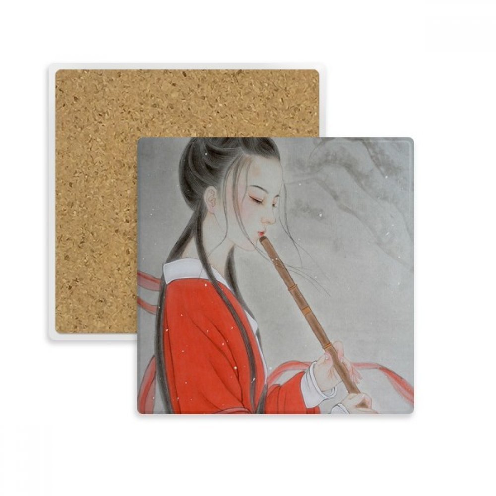 Flûte traversière dessous de verre absorbant table basse peinture chinoise