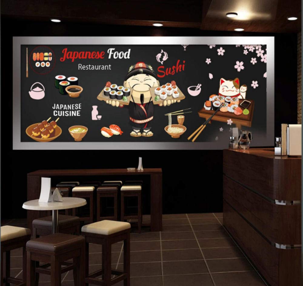 Amazon Chunxd 日本料理黒背景壁画壁紙3d日本料理寿司レストラン産業装飾壁画3d壁紙 1x100cm 壁紙