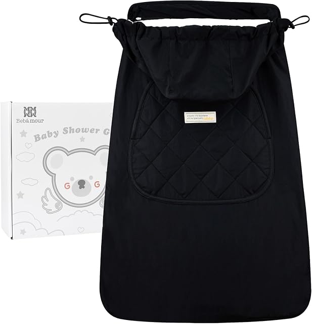 Bebamour Couverture pour porte-bébé Couvertures de poussettes universelles à capuche toute saison (Nouvel Noir)