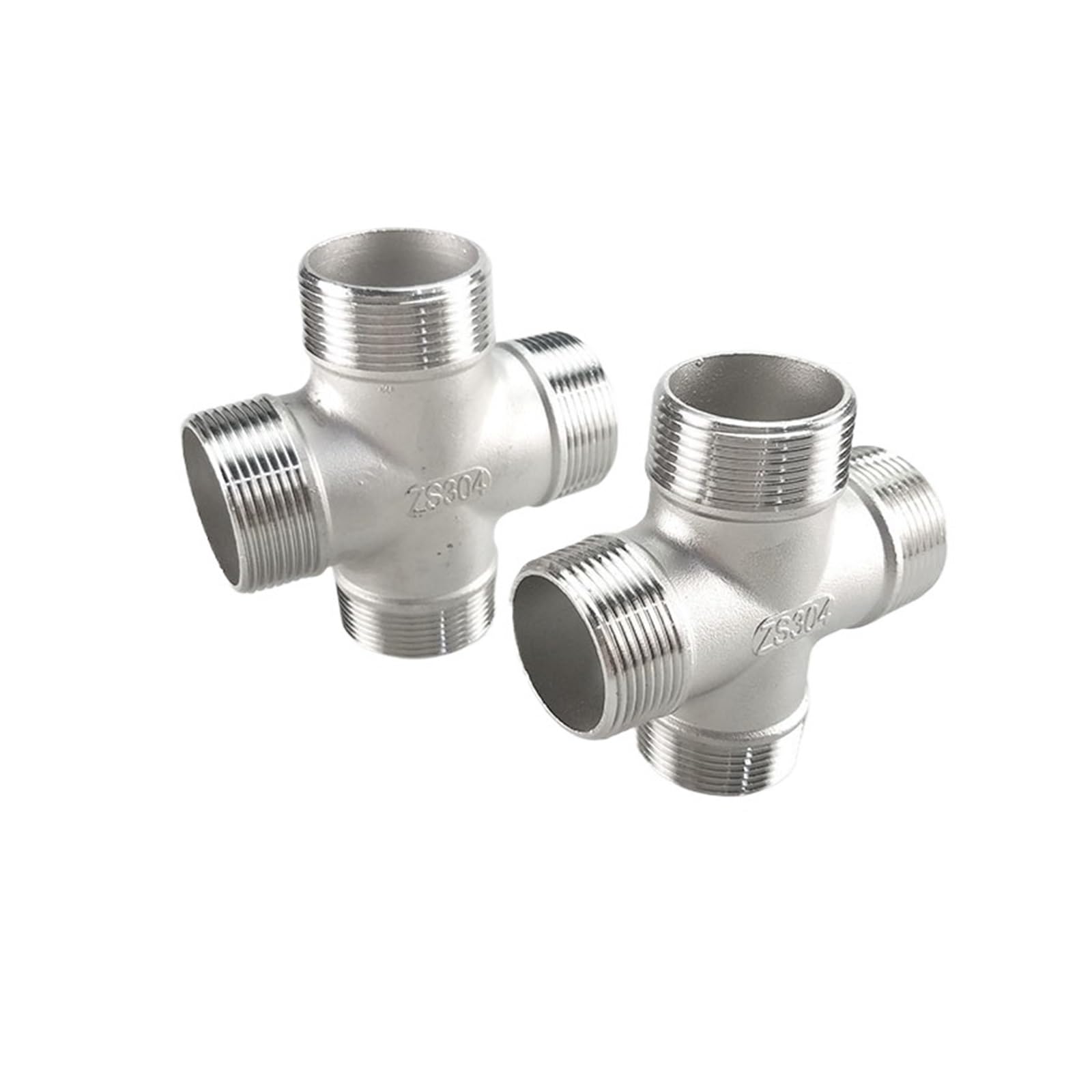 Conector de tubería acero inoxidable SS304 4 vías, rosca macho BSPT 1/4", 3/8", 1/2", 3/4" y 1", DN8-DN50(3/8")