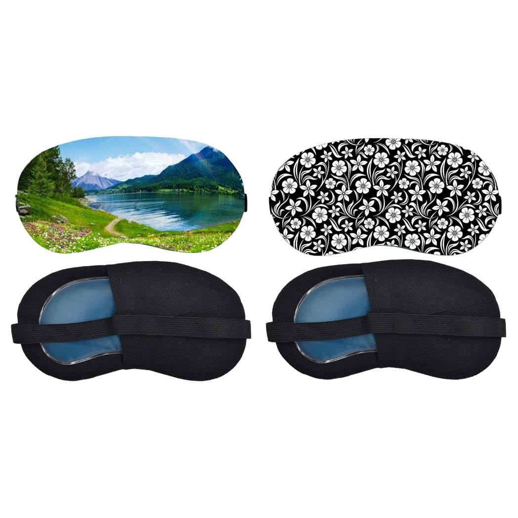Alpine Lake Meadow, Monochrome Floral Pattern Sleeping Mask Combo, Soft Comfortable Light-Blocking Eye Cover for Women, Men & Kids, Reusable Blindfold for Night Sleep, Nap, Travel (Pack of 2)-image-48