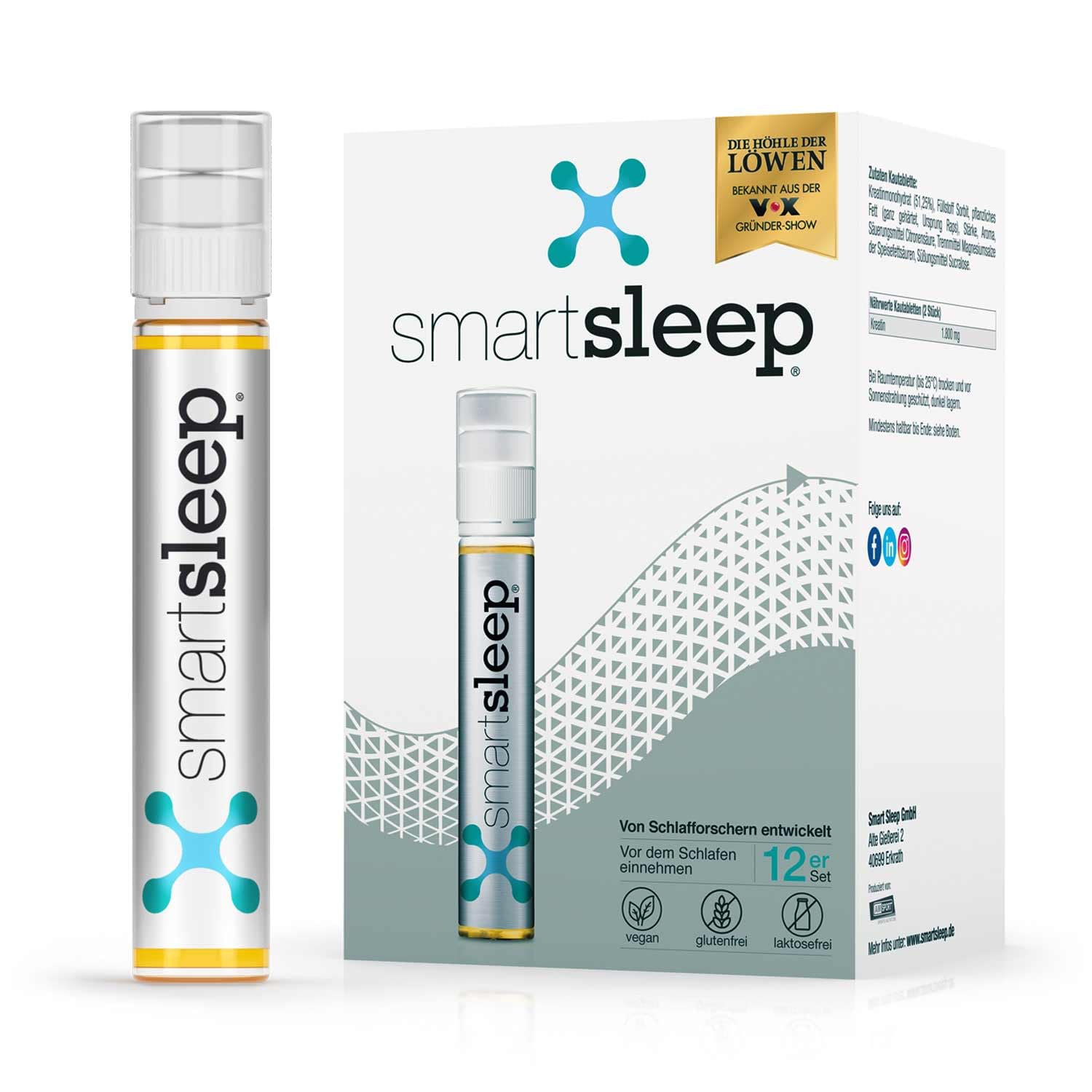 smartsleep® ORIGINAL 12er-Set – Innovativer Nährstoffkomplex für die Nacht mit Vitaminen, Mineralstoffen, Glycin & Kreatin – Vegan, laktose- & glutenfrei