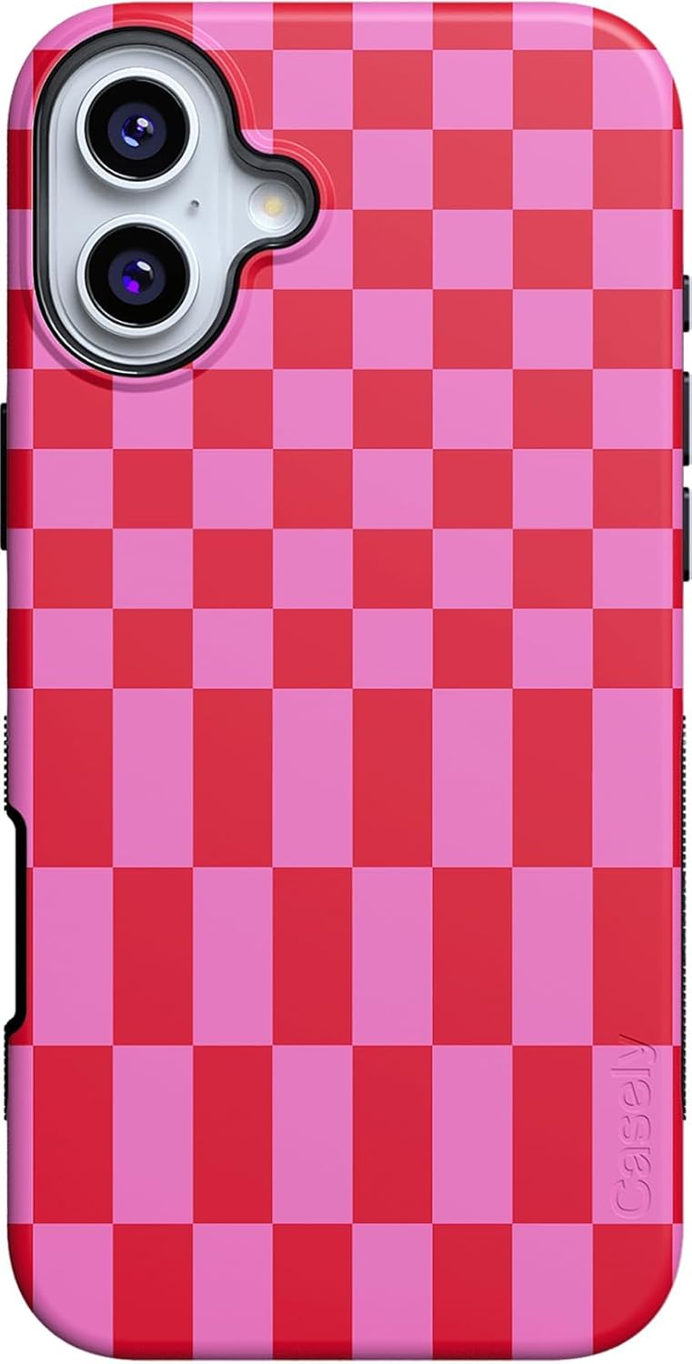 Casely iPhone 16 Case | Vibe Check | Pink Checkerboard | Bold Protective Design | Compatible with MagSafe