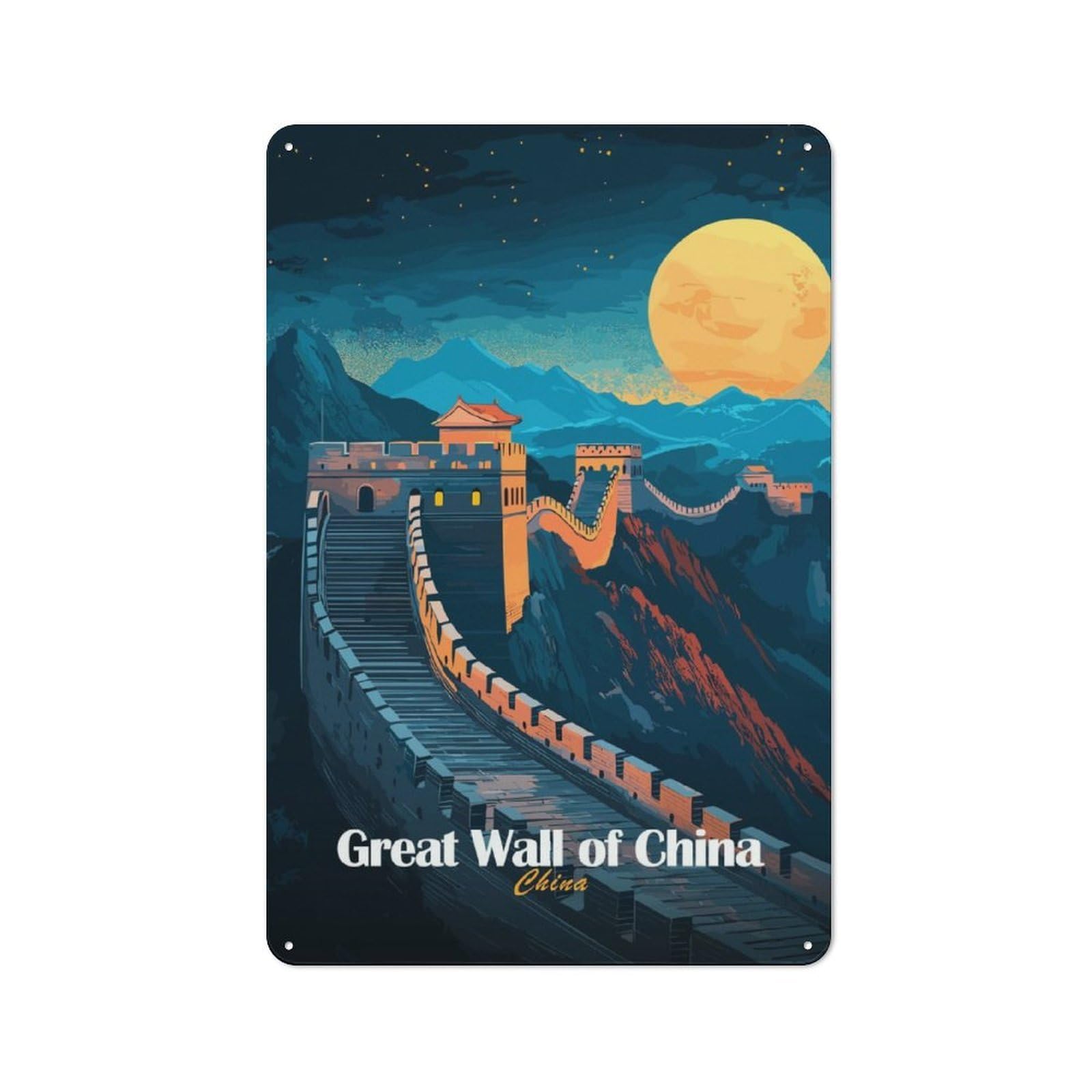 Junmoney Great Wall Of China Metal Wall Sign 30X20cm Featuring For Home Bar Wall, Housewarming Present For People Styling Home Bar
