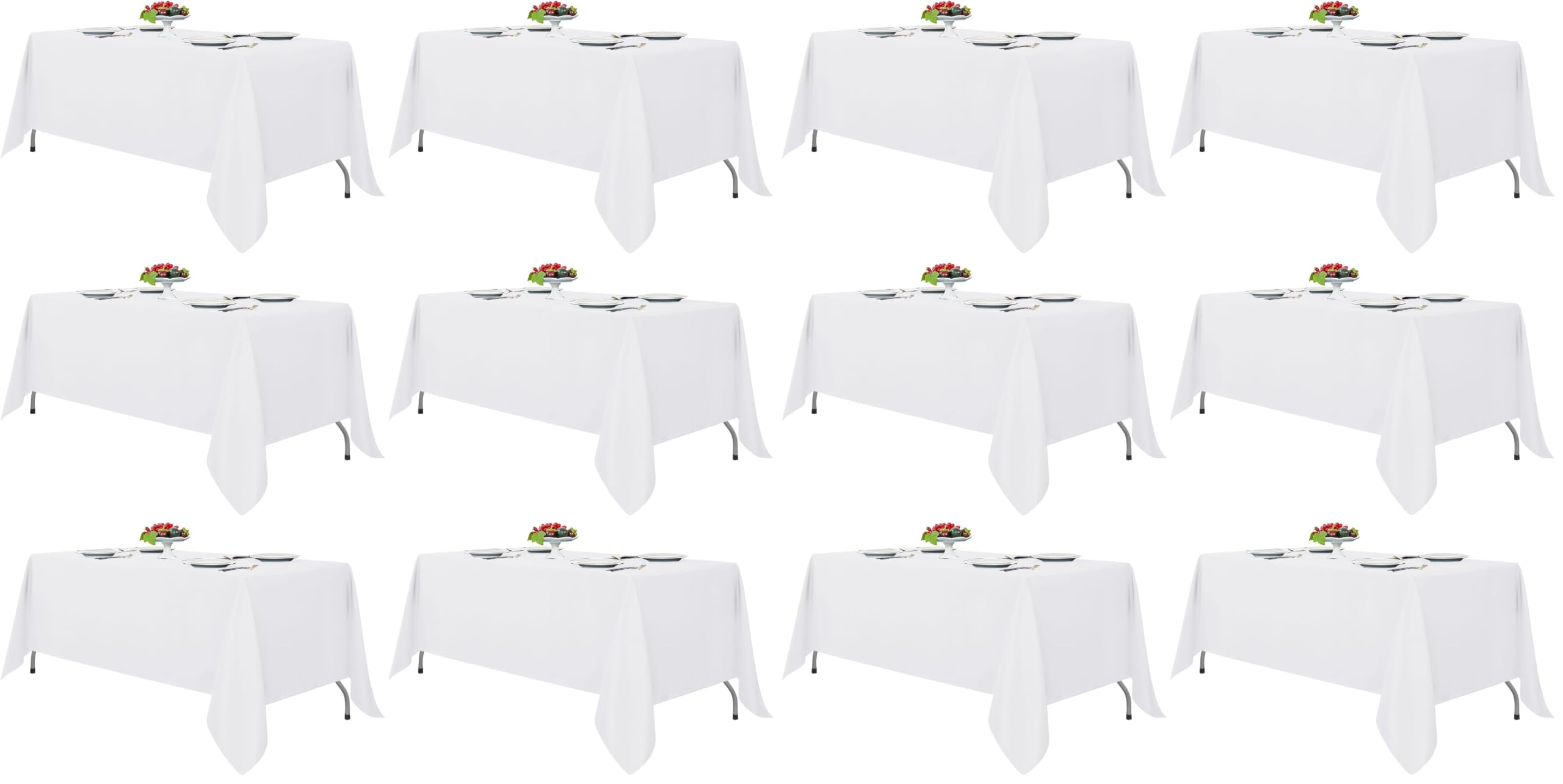 Fitable White Tablecloths for Rectangle Tables, 12 Pack - 70 x 120 Inches - Reusable and Washable Table Clothes for 6-8 Ft Tables, Polyester Fabric Table Covers for Wedding, Party, Banquet