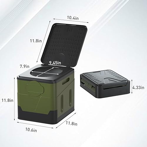 Miniatura 2 de JISSBON Inodoro portátil para campamento, resistente al agua, plegable y soporta hasta 700 libras (verde militar, 10.6 x 11.8 x 11.8 pulgadas)