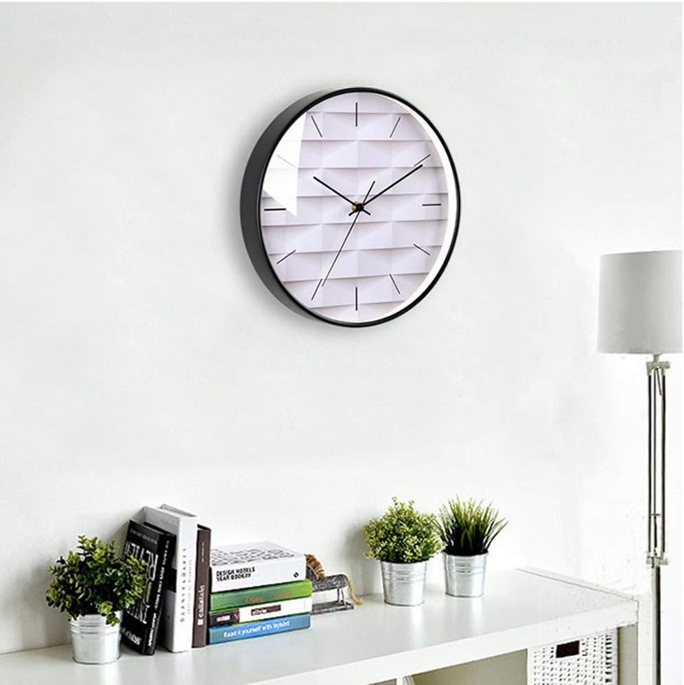 Wall Clock Nordic Circular Geometry of The Metallic Glass Material Wall Clock White Abstract Pattern Living Office Mute Quartz Electronic Timepiece Size 30cm * 30cm