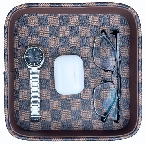 NAKOR HOME Leather Valet Tray for Men (Solid Wood...