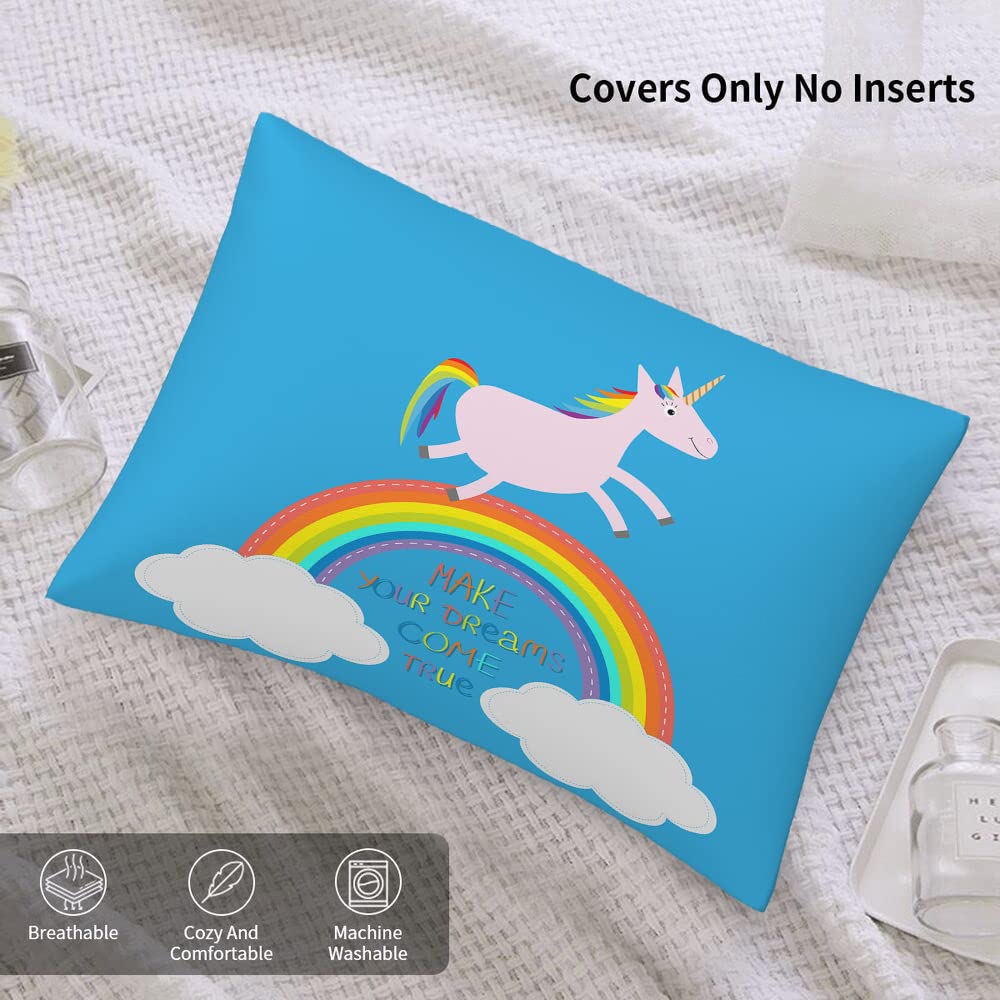 Yekiua Taie d'oreiller licorne mignonne arc-en-ciel dans le ciel avec citation « Make Your Dreams Come True » - Bleu - Impression sur un côté - Taille standard 50,8 x 66 cm Yekiua Taie d'oreiller licorne mignonne arc-en-ciel dans le ciel avec citation « Make Your Dreams Come True » - Bleu - Impression sur un côté - Taille standard 50,8 x 66 cm