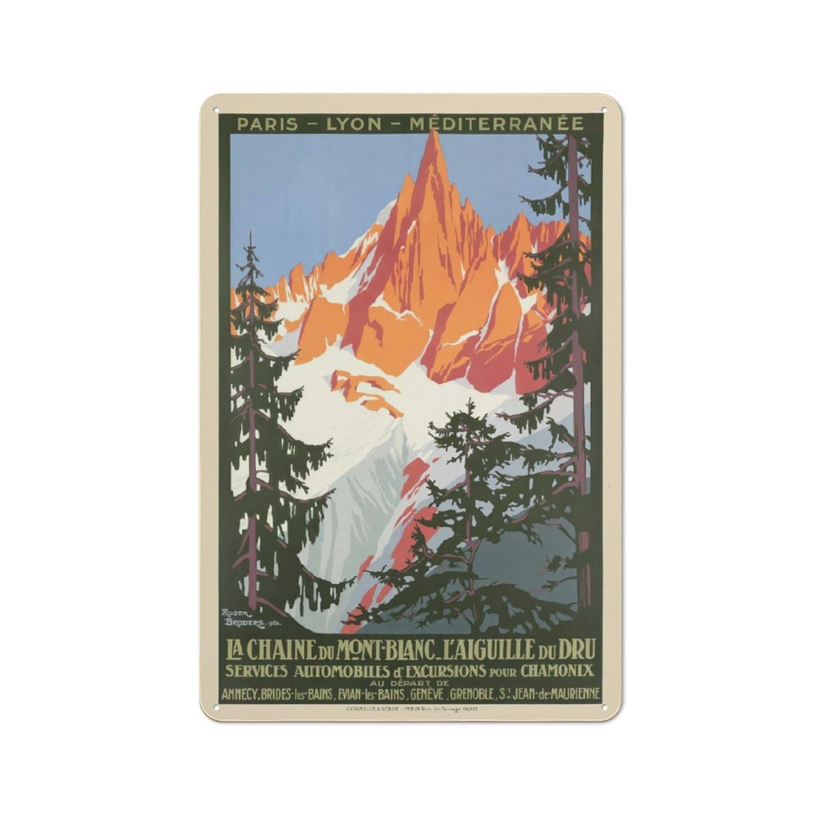 Junmoney Style-16 Mont Blanc Vintage Travel Print Vintage Tin Sign 30X20cm For Pub Or Café, For Everyday Room Decor With A Vintage Look