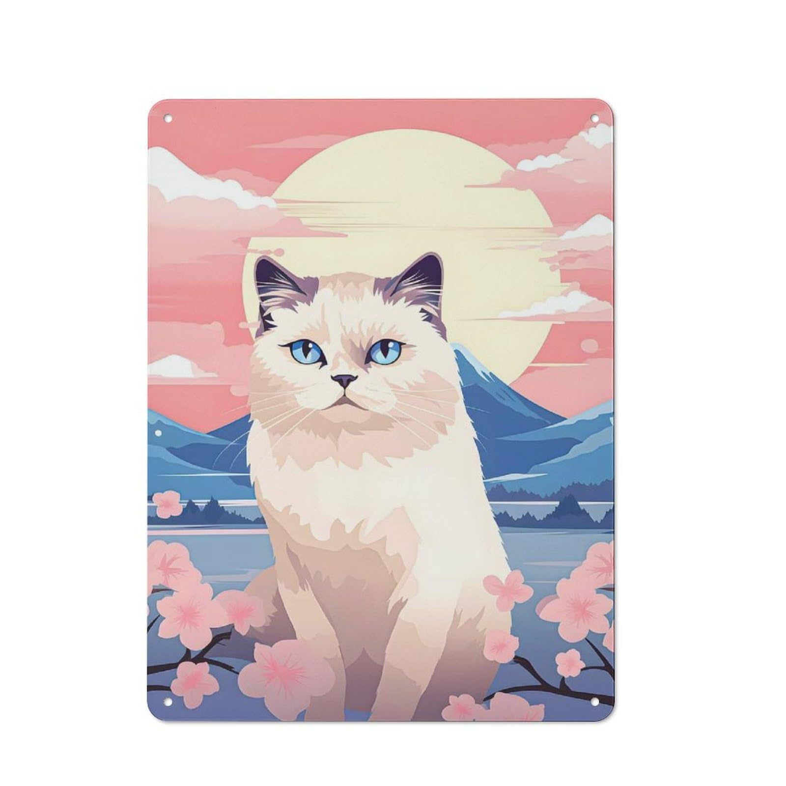 Junmoney Cat Mount Fuji Portrait Vintage Tin Sign 40X30cm For Hobby Room Or Studio, A New Home Present For Creative Interior Collectors