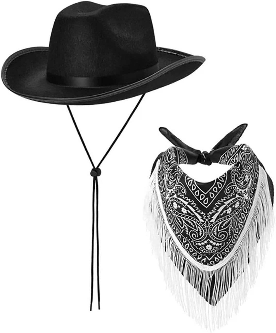 MYADDICTION Cowboy Hat and Bandana Set Dress up Cowgirl Hat for Club Theme Party Wedding Black