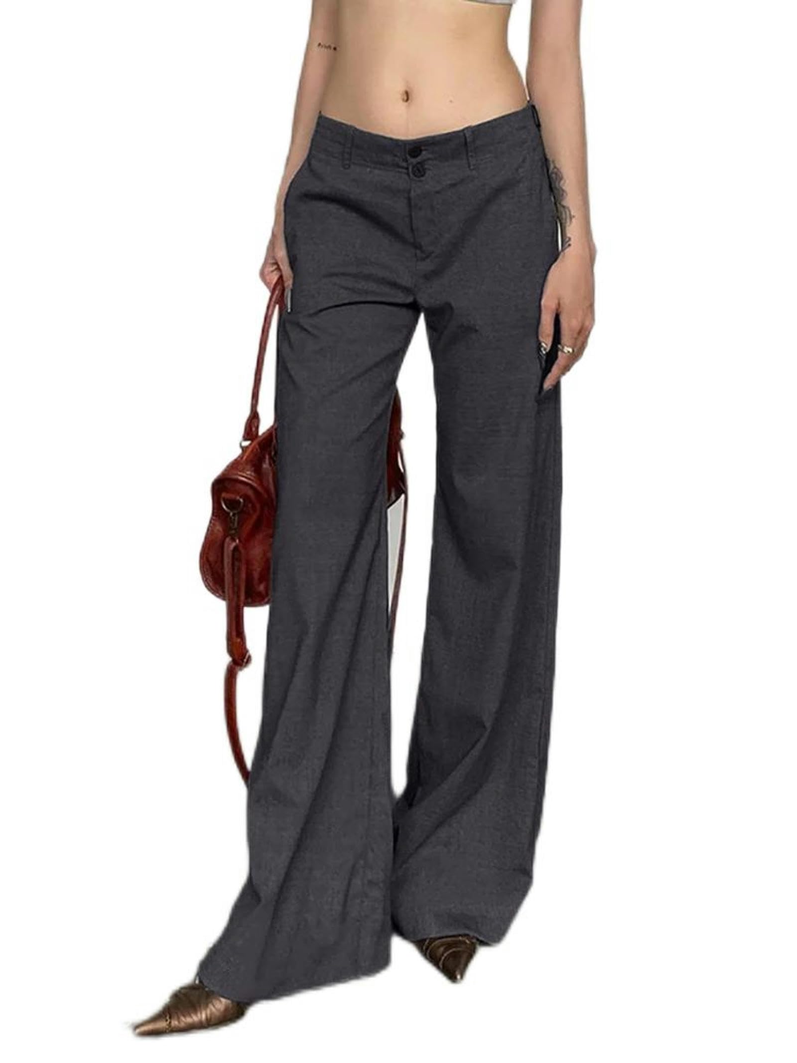 women's grey dress pants plus size Plus Size Pleated Wide-Leg Pants GREY / 0X